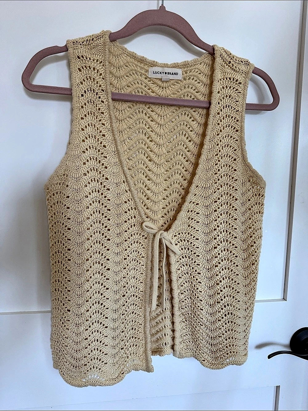 Lucky Brand Crochet Knit Vest in Yellow Size Small